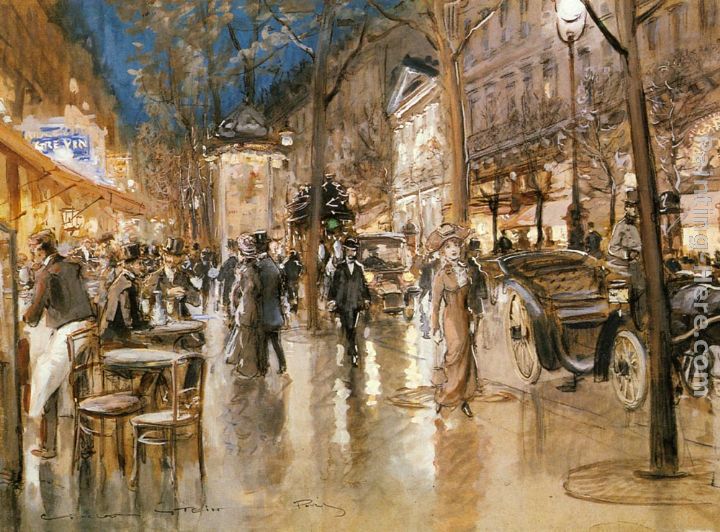 Evening on a Parisian Boulevard painting - Georges Stein Evening on a Parisian Boulevard art painting